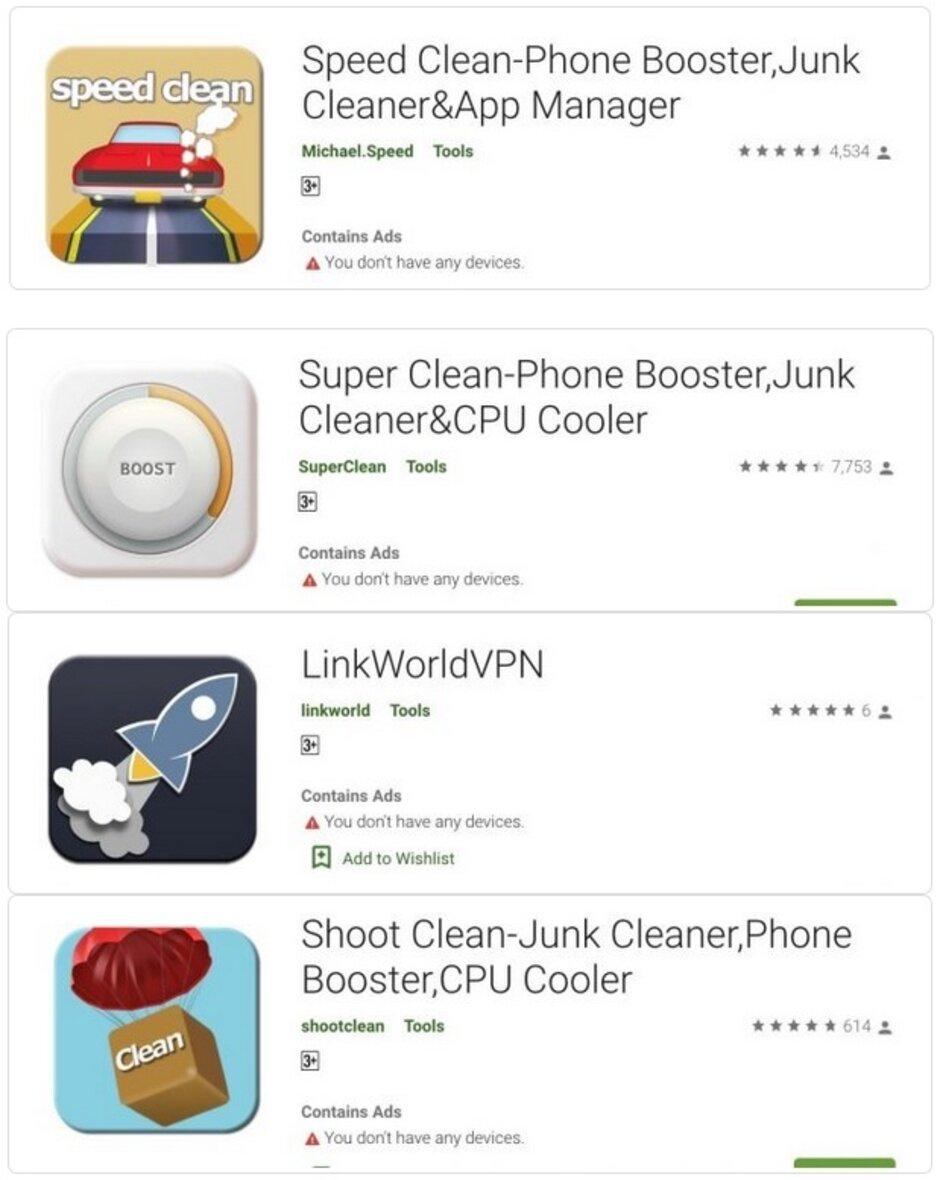 其中的幾款被發現有問題的 Play Store App(圖/翻攝自 PhoneArena)