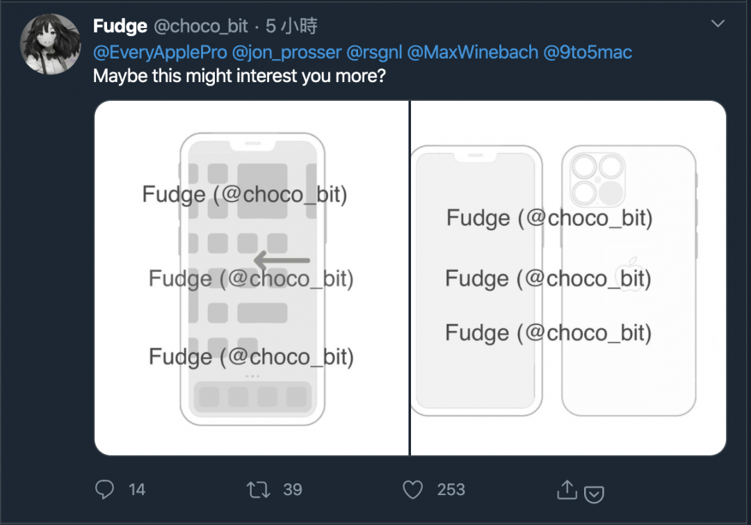 爆料揭露最新 iOS 14 介面,新 iPhone 設計也遭曝光。(圖/翻攝推特)