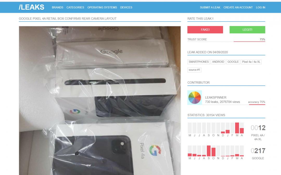 外媒曝光據稱為Google 預計將於今年五月推出的新款中階手機Pixel 4a 包裝盒諜照。（圖翻攝自SlashLeaks）