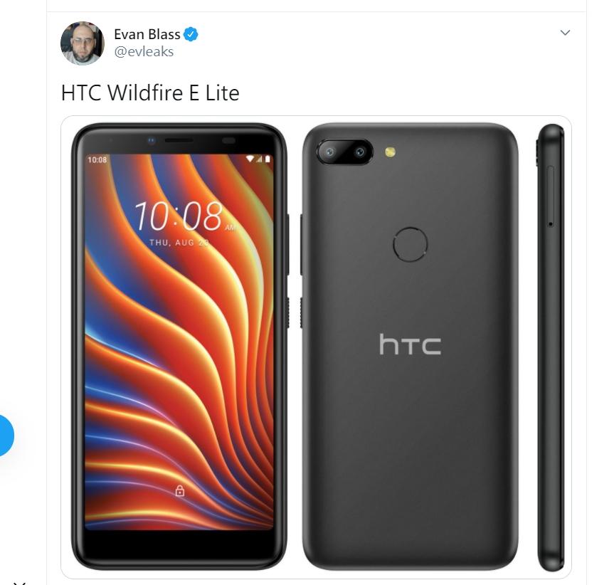 爆料達人曝光據稱為HTC Wildfire E Lite 新機的渲染圖。(圖翻攝Evan Blass推特)