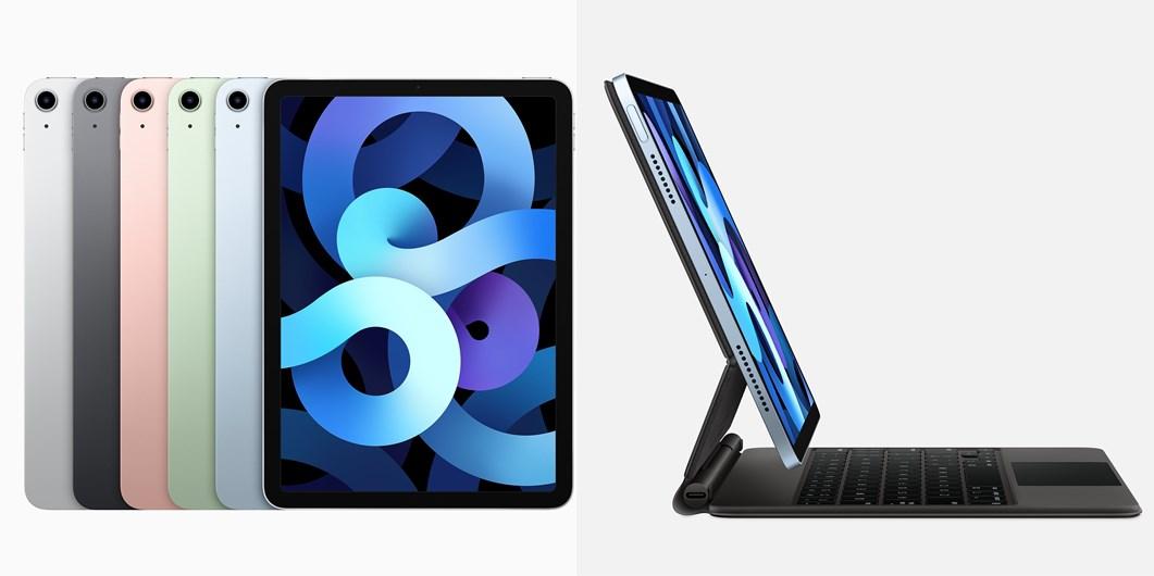 蘋果2020 九月秋季新品發表會，正式推出主打輕薄機身特色的10.9吋的第四代iPad Air，首搭A4晶片，機身提供多達五色的選擇。（圖翻攝蘋果官網）