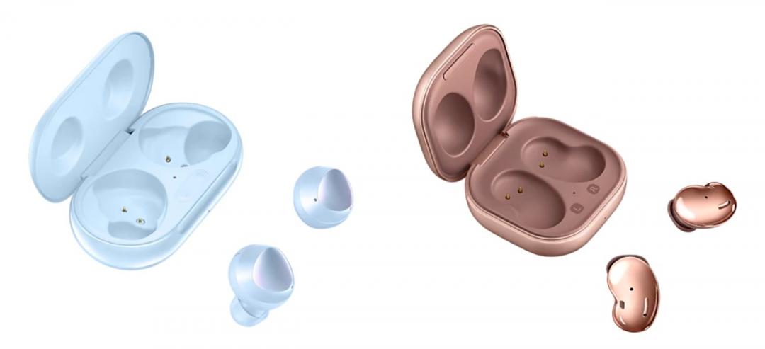 三星真無線耳機圖左為Galaxy Buds+,售價5,490元。圖右為三星Galaxy Buds Live,內建三組麥克風並具備主動降噪技術,售價5,990元。
