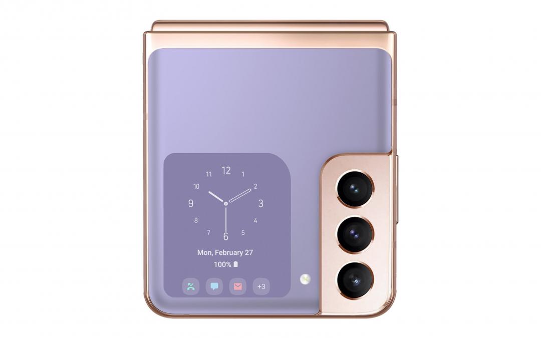 三星預計將於2021年推出的新一代Z Flip 翻蓋摺疊手，依據傳聞繪製的外觀渲染圖於網路流出。（圖翻攝GizmoChina）