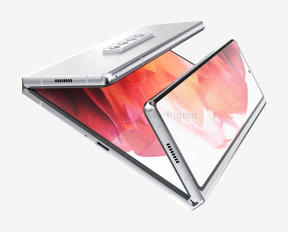 傳新一代採用雙摺疊設計的三星Galaxy Z Fold 3,渲染圖於網路流出。(圖翻攝TomsGuide)
