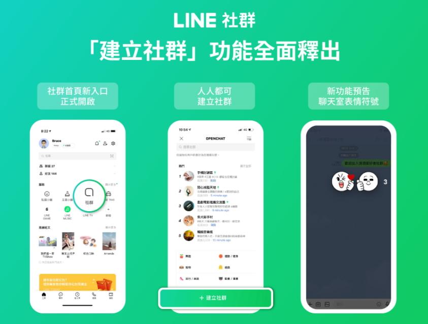 LINE社群首頁除了各種主題企劃的「小編精選」,近期也新增依據相似用戶喜好的「社群專屬推薦」專區,與不斷更新的「熱門」排行榜。 (圖翻攝LINE官方部落格)
