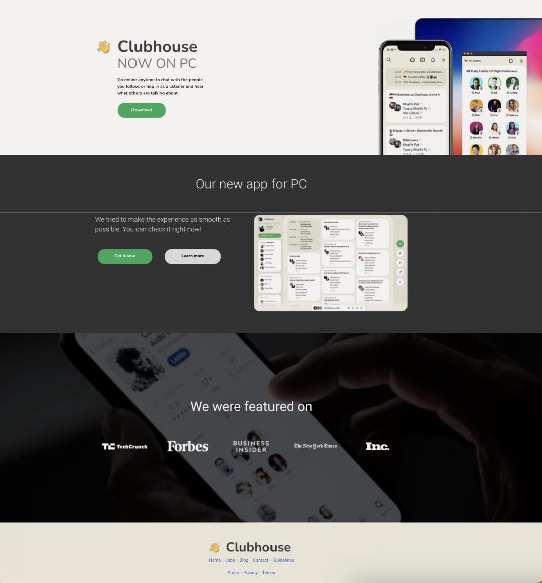 假冒為「PC版Clubhouse」的網頁廣告於臉書FB頻繁現蹤,實際上卻暗藏惡意木馬病毒。經舉報後已被臉書刪除。(圖翻攝Tech Crunch)