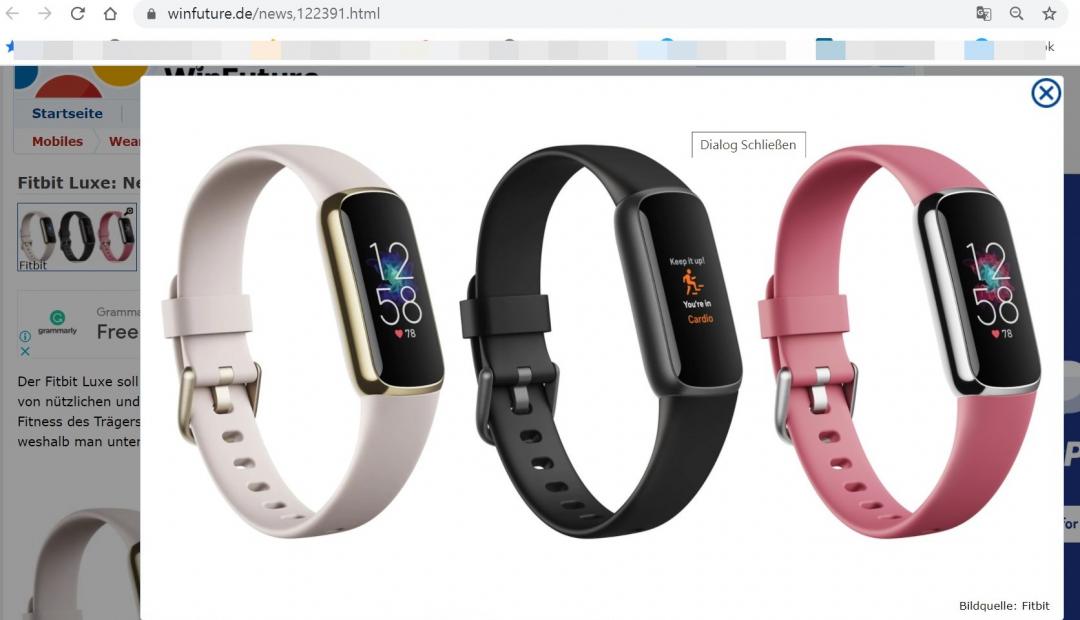 外媒曝光據稱是Google收購Fitbit後,首款將問世的運動手環新品「Fitbit Luxe」渲染圖。(圖翻攝WinFuture)