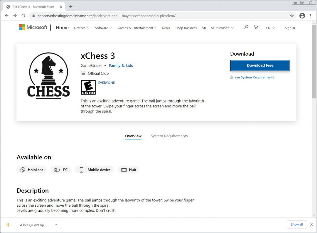 散佈Ficker惡意軟軟的假冒版Microsoft Store頁面。(圖翻攝bleepingcomputer)
