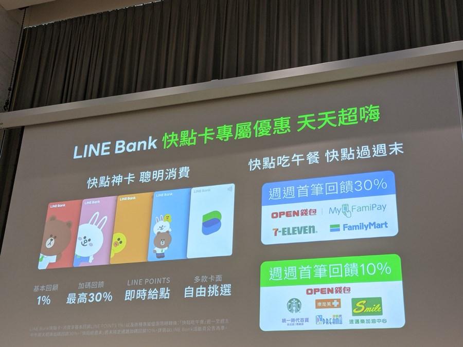 簽帳金融卡以「LINE Bank快點卡」為命名,消費就能立即收到回饋的LINE Points點數。(圖/記者劉惠琴攝)