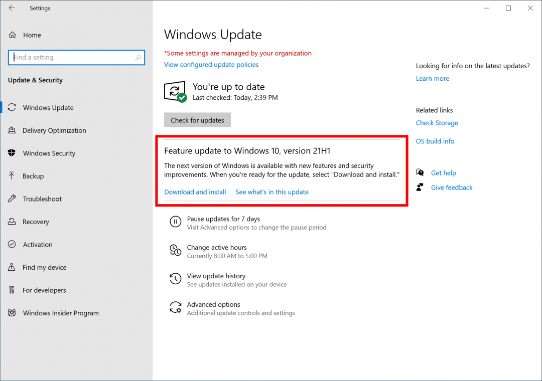 微軟今年Windows 10 首個更新版本21H1,將在5月10日向用戶推送。(圖翻攝微軟官方部落格)