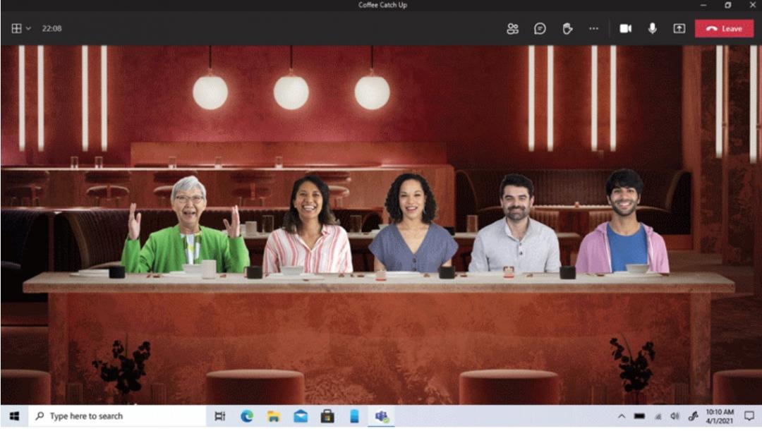 Microsoft Teams消費性通訊功能,視訊通話時可套用不同的虛擬場景。(圖/翻攝微軟官網)