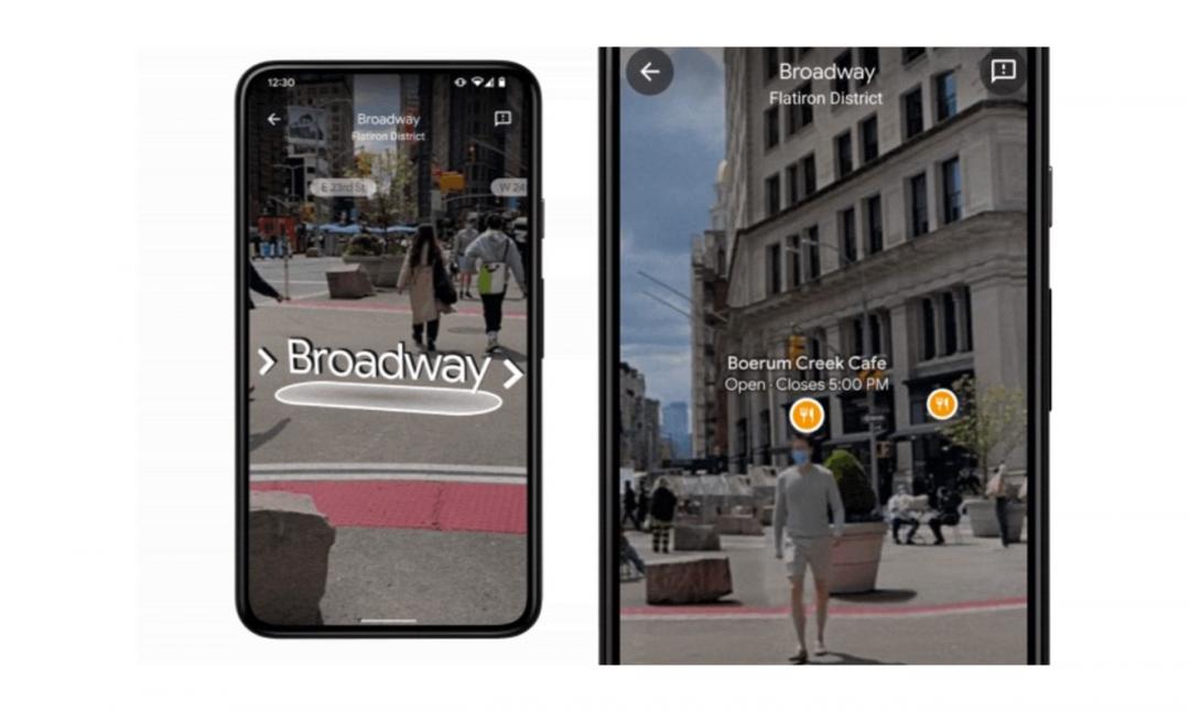 在AR實景導航功能中，加入街道標籤的關鍵資訊，幫助使用者在複雜的十字路口中進行導航。（圖／Google提供）