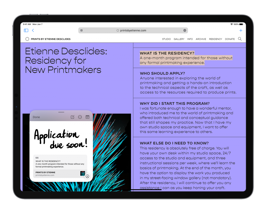 iPadOS 15 讓「備忘錄」透過「快速備忘錄」隨時都能快速、輕鬆做筆記。(圖/蘋果提供)