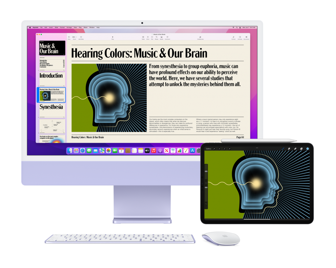 蘋果發表全新macOS系統,搭載強大新工具,透過全新的「通用控制」與 AirPlay ,可在兩台蘋果跨裝置間操控自如,將讓Mac 使用者能更進一步提升效率。(圖/蘋果提供)