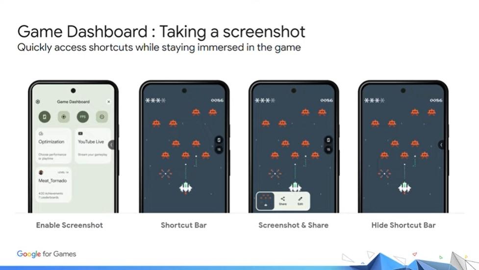 Android 12系統加入「遊戲模式」的操控選單,優化玩家的體驗與裝置性能。(圖翻攝Google 遊戲開發者大會影片)