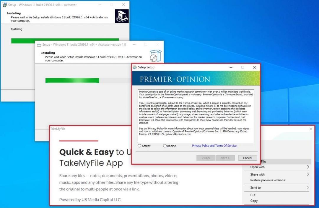假冒版的Windows 11 驅動程式安裝檔,夾帶有惡意廣告與木馬病毒。(圖翻攝卡巴斯基)
