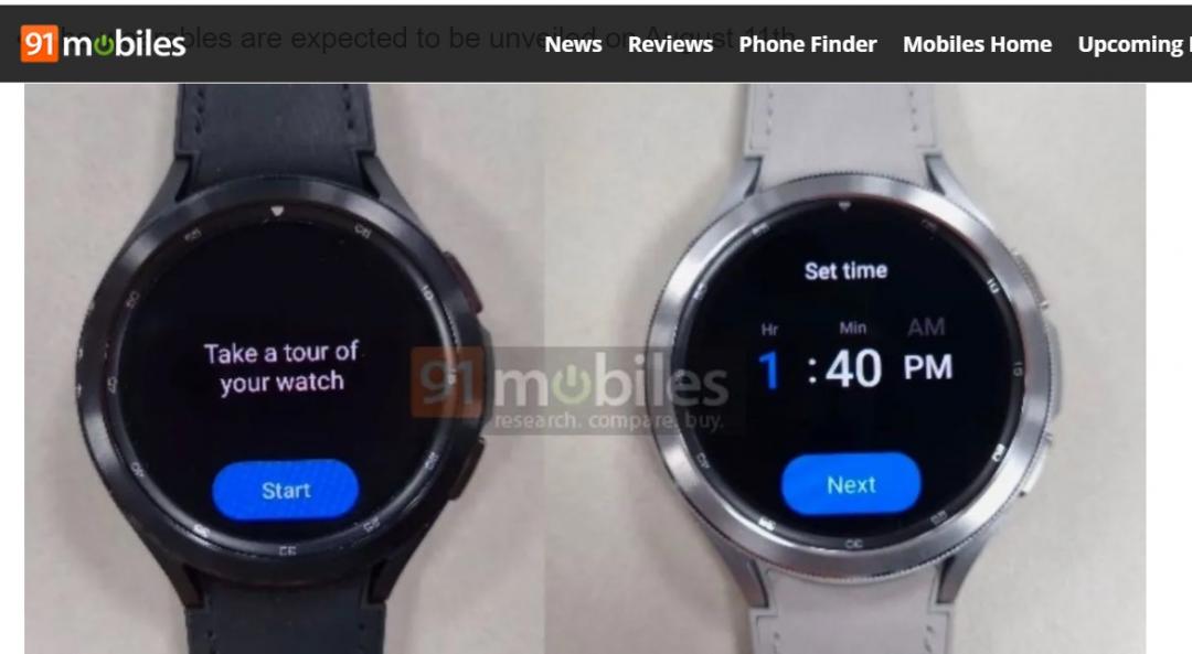 外媒曝光據稱為三星準備要發表的新款Galaxy Watch 4 實拍照片。（圖翻攝91Mobiles）
