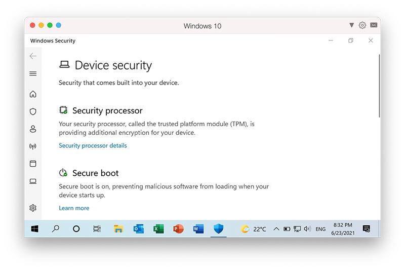 Parallels Desktop 17 新增「虛擬化 TPM」。(圖片來源/擷取自 9to5Mac)