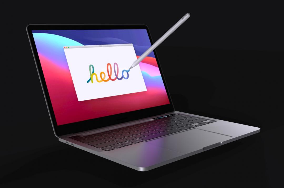 國外設計師Sarang Sheth 繪製出 MacBook Pro 搭Apple Pencil 手寫筆的最新概念渲染設計圖。(圖翻攝YankoDesign)