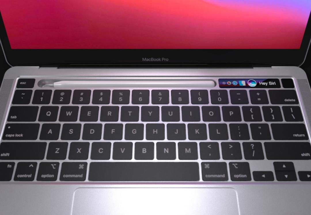 國外設計師Sarang Sheth 繪製出 MacBook Pro 搭Apple Pencil 手寫筆的最新概念渲染設計圖。(圖翻攝YankoDesign)