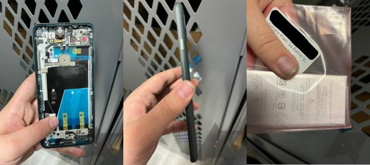 外媒爆料稱取得疑似為Pixel 5a的部份維修零件圖片,電源鍵採用波浪紋,內建電量為4680mAh。(圖翻攝Android Police)