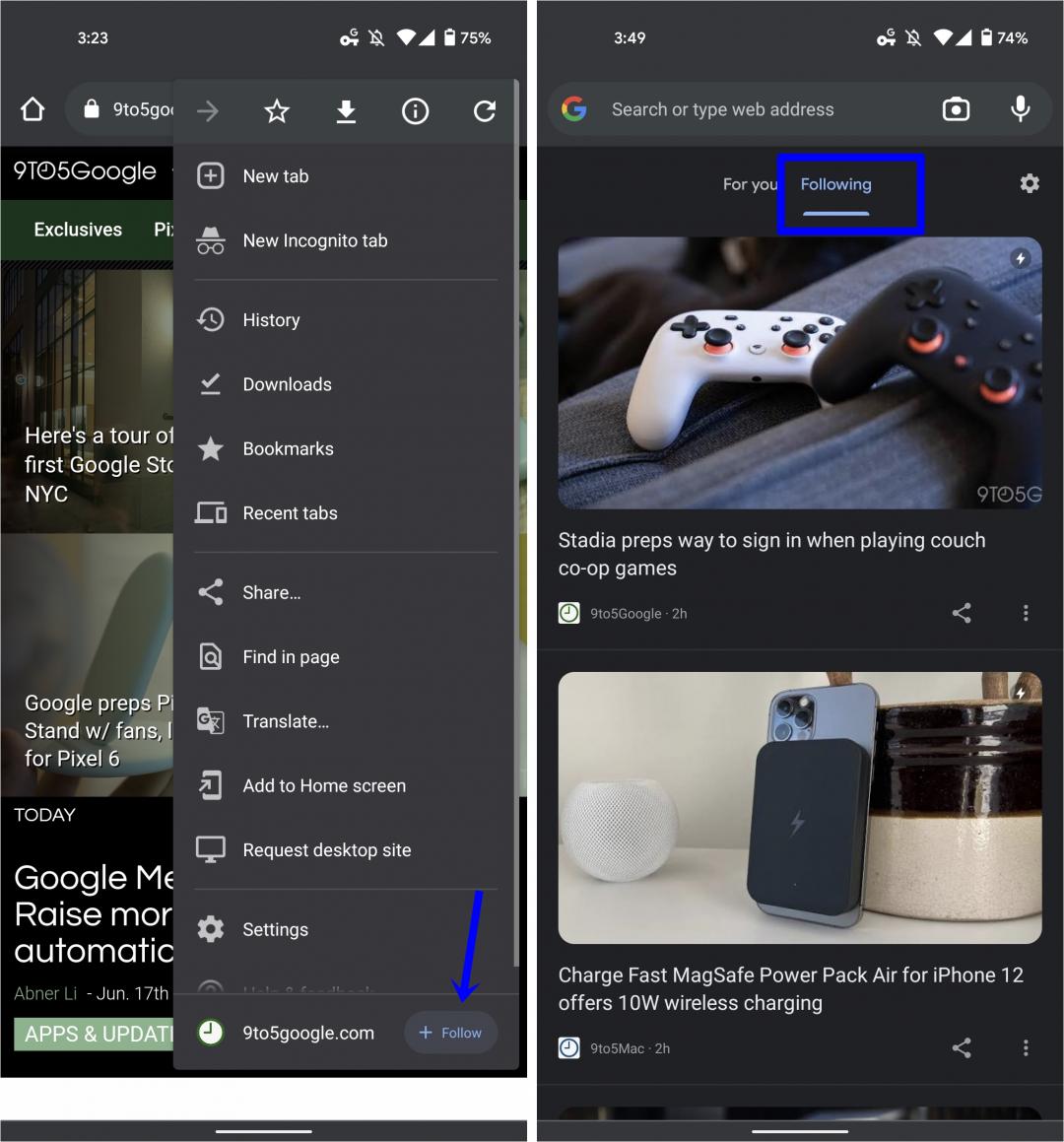 Chrome 94版內建RSS訂閱功能,可把喜愛網頁加入到個人的RSS清單,掌握最新發布的最新文章內容。(圖翻攝9to5Google)
