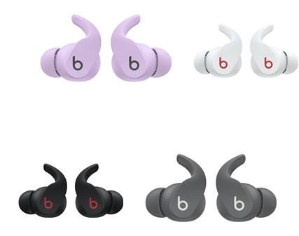 外媒曝光據稱為Beats Fit Pro 新降噪無線耳機的外觀渲染圖,顏色有黑、白、灰與紫四種。(圖翻攝9to5Mac)