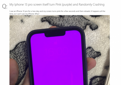 疑似軟體出包?蘋果 iPhone 13 爆出「紫色螢幕」災情 疑似軟體出包?蘋果 iPhone 13 爆出「紫色螢幕」災情