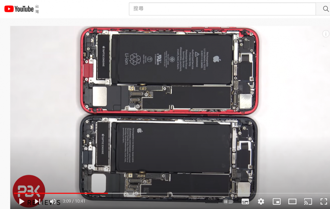 圖上為第三代 iPhone SE；圖下為2020 iPhone SE。《PBKreviews》官方YT）