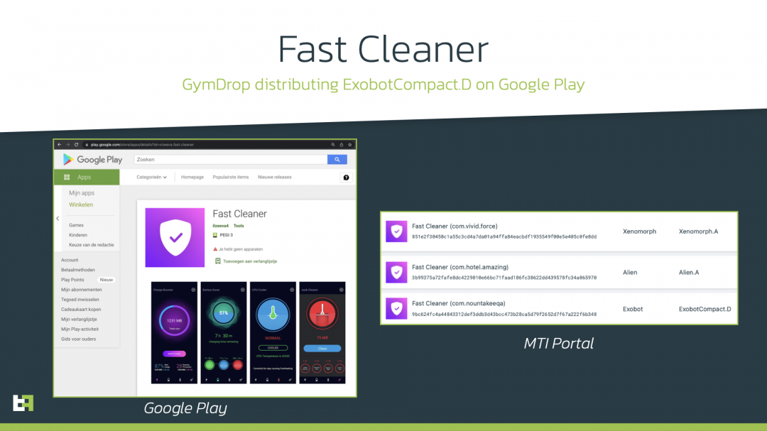 偽裝成提供手機快速緩存清理器的工具App,「Fast Cleaner」,實際上卻是惡意變種的銀行木馬程式。(圖翻攝ThreaFabric)