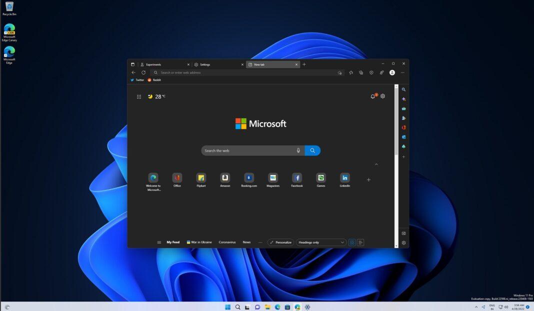 Windows 11系統上的Edge瀏覽器,正在測試新版的視覺設計風格,例如底端橫列的選項卡標籤圖示,改為套用圓角與半透明的效果。(圖/翻攝Windowslatest)