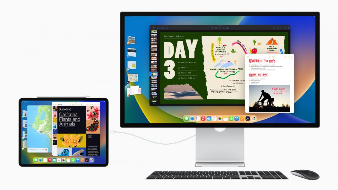 iPadOS16新功能「幕前調度」可外接顯示器。(圖/官網)