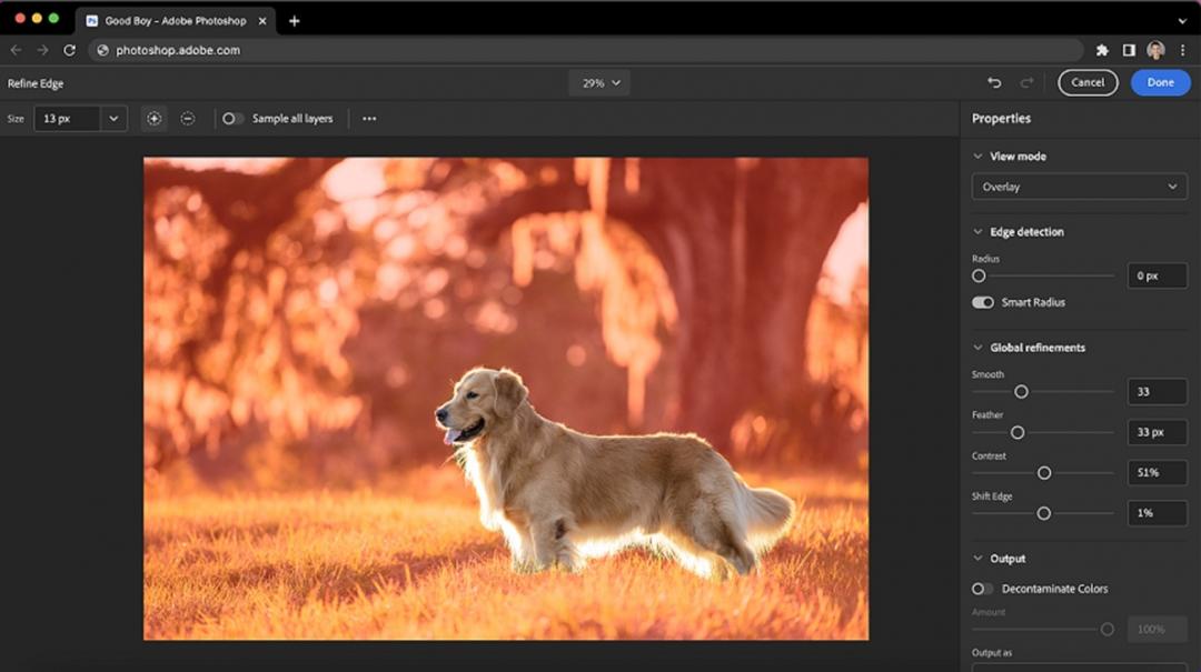 Adobe推出網頁版Photoshop(測試版)的更新功能,包含方便好用的全新編輯功能,如曲線、調整邊緣、加亮與加深和轉換為智慧型物件功能。(圖/Adobe提供)