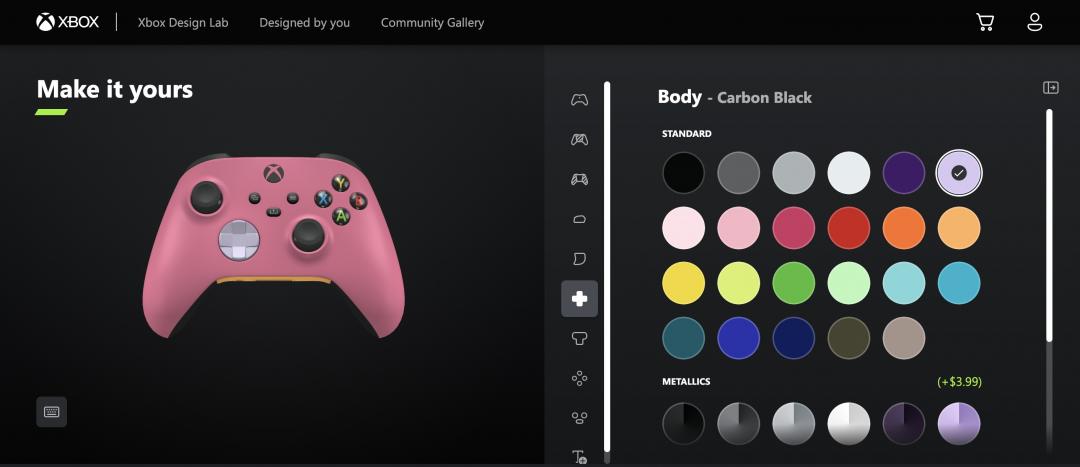 「Xbox Design Lab」無線控制器客製化服務讓玩家自由搭配顏色。(圖/翻攝官網)
