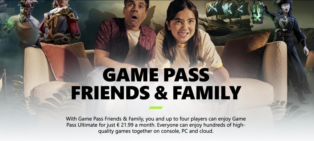 微軟Xbox Game Pass Friends & Family方案,最多可5人共享。(圖/官網)