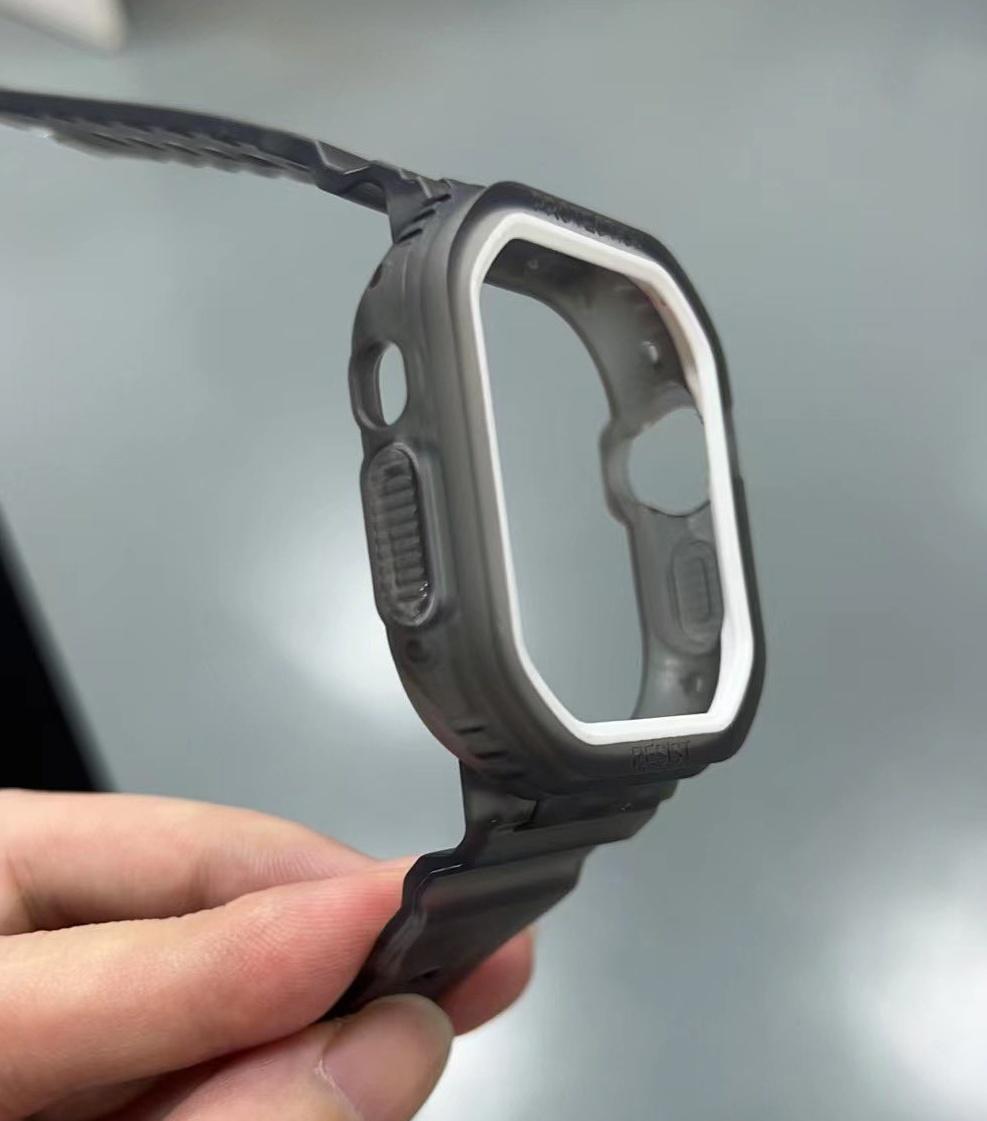 Apple Watch Pro保護殼流出,會有2顆實體按鈕。(圖/翻攝Twitter)