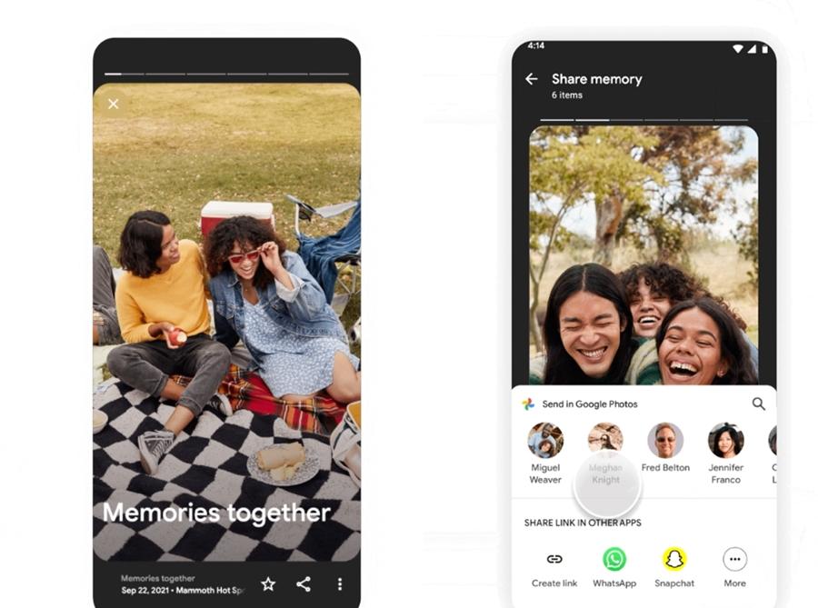 手機版Google 相簿App,內建回憶集錦照片集,將新增一鍵複製「網址連結」的分享功能。(圖翻攝Google官方部落格)