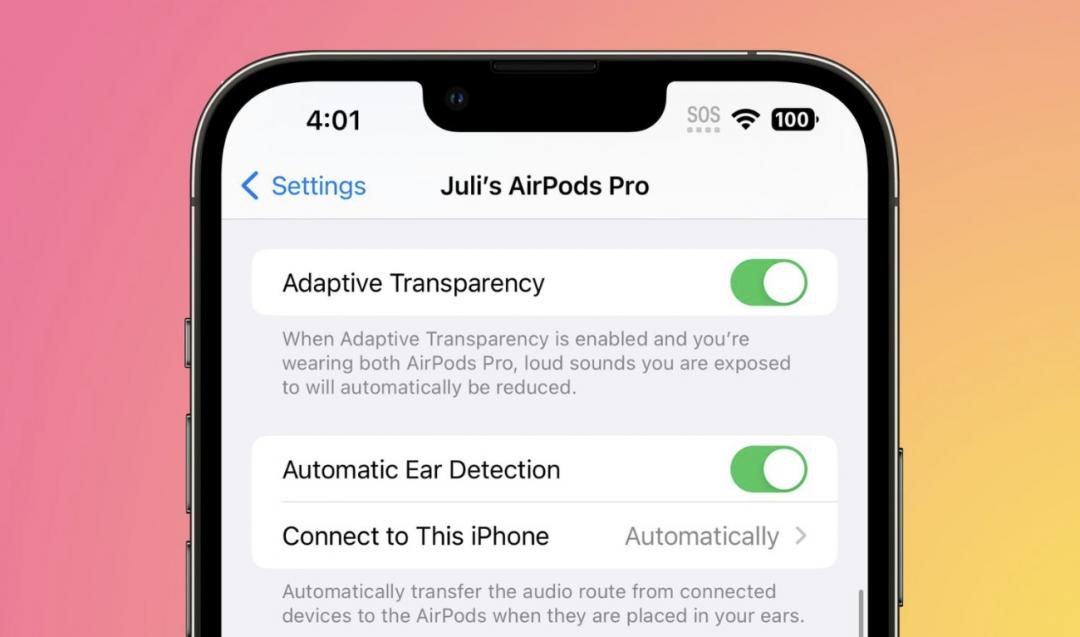 網友發現,在iOS 16.1 beta 3中,一代AirPods Pro也能有二代的適應性通透模式新功能。(圖/翻攝macrumors)