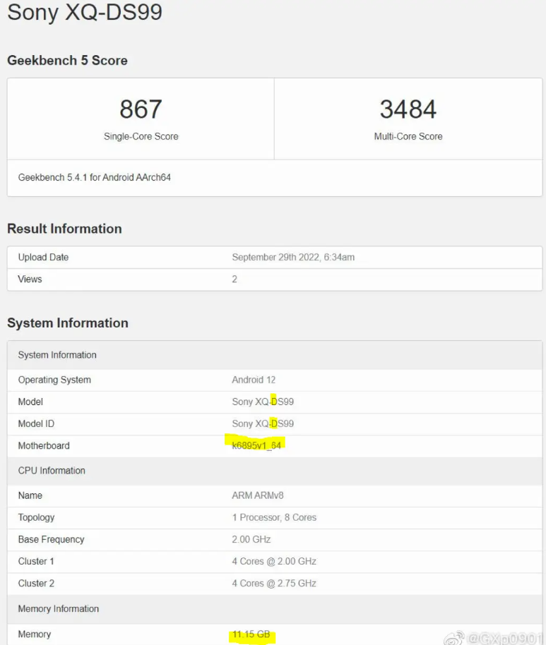 神秘Xperia機型現身Geekbench跑分平台（圖翻攝Sumaho Digest）