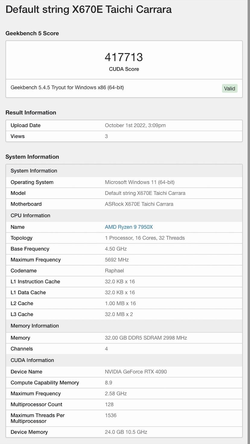 從洩露的跑分，NVIDIA RTX 4090的效能約是前代的1.6倍。（圖／翻攝網路）