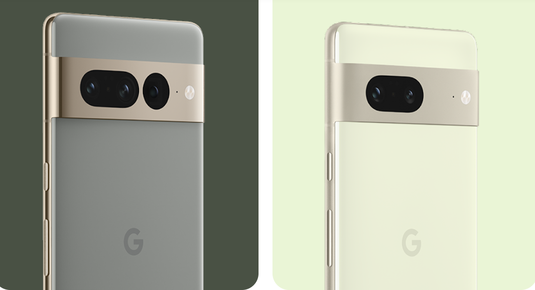 Google 2022年度新旗艦 Pixel 7 雙機齊發。圖左為三鏡頭的高階旗艦Pixel 7 Pro,售價26,990元起;圖右為雙鏡頭的Pixel 7,售價18,990元。(圖翻攝Google官網)