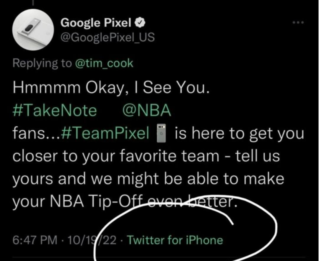 Google推特發文被抓包用iPhone。(圖/翻攝網路)
