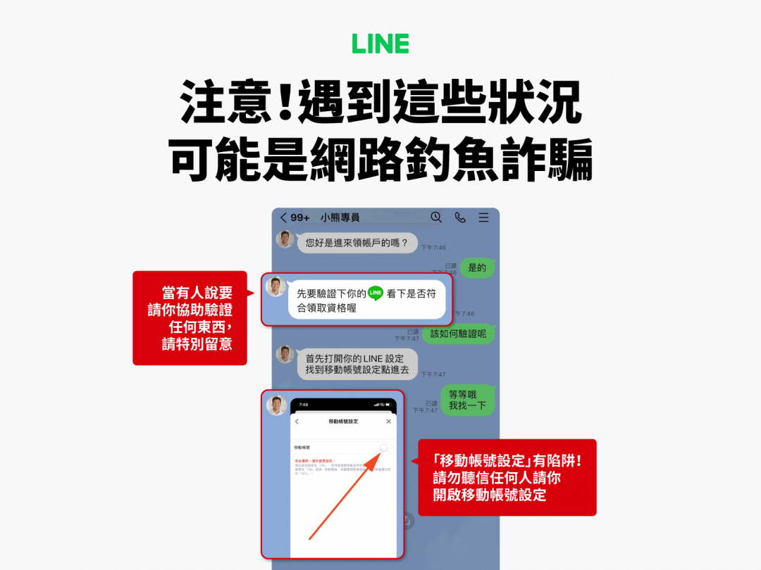 LINE提醒兩大詐騙新招。(圖/LINE)