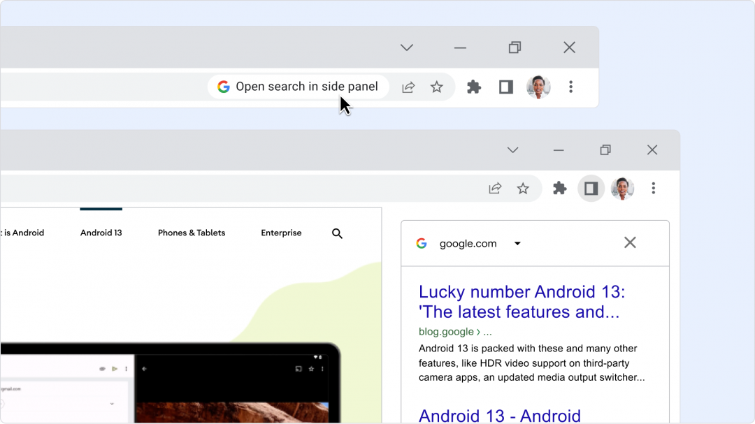 Chrome 最新版加入側邊欄顯示搜尋結果的實用功能。(圖/翻攝自 Google 官網)
