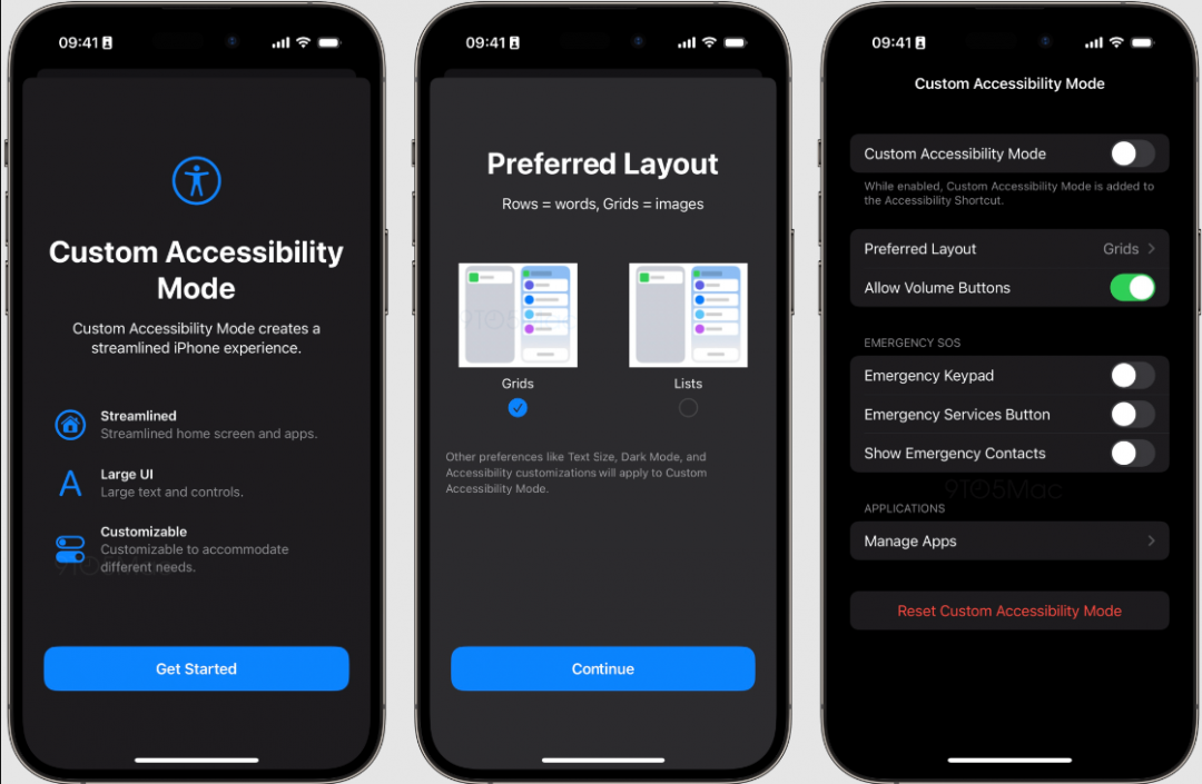 iOS 16.2第二個測試版悄悄加入「自定義輔助功能模式」。(圖翻攝9to5Mac)