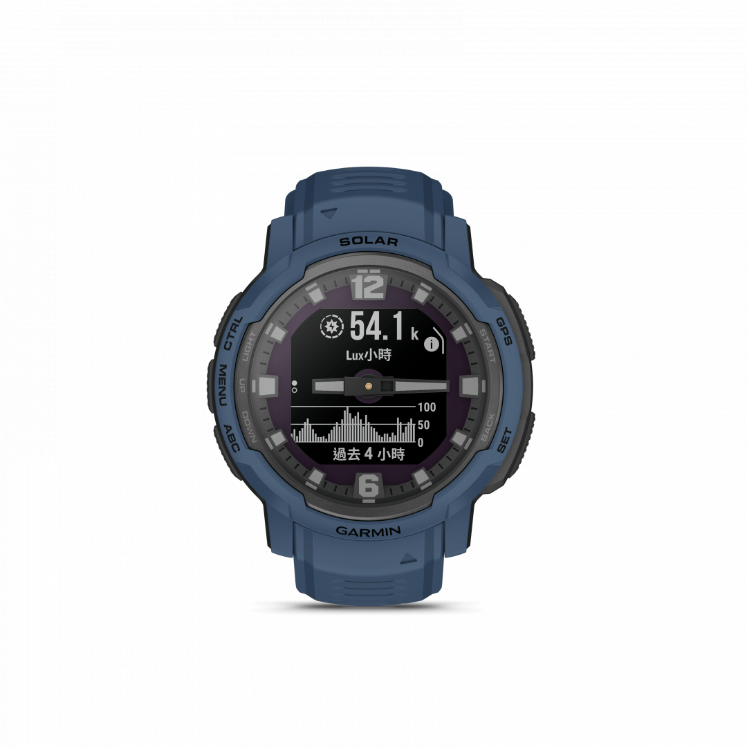 搭載「太陽能充電鏡面」版本的Garmin運動指針GPS智慧錶,電力續航最高可達70天,GPS模式則可達31小時,建議售價18,990元。