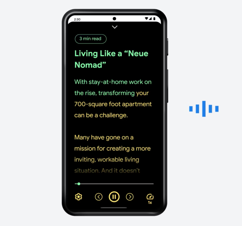 可自定義朗讀的音訊速度、或文字排版樣式。(圖/翻攝 Google 官方部落格)
