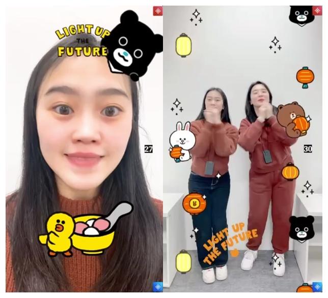 LINE VOOM獨家上線兩款INE FRIENDS 與熊讚的萌翻天濾鏡。（圖LINE提供）