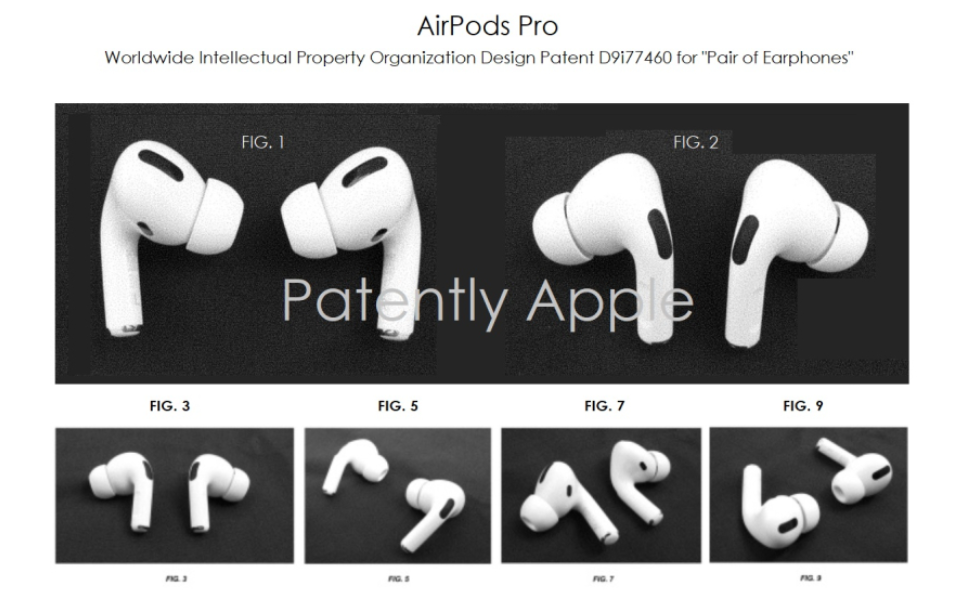蘋果 AirPods Pro 設計新專利曝光。（圖翻攝PatentlyApple）