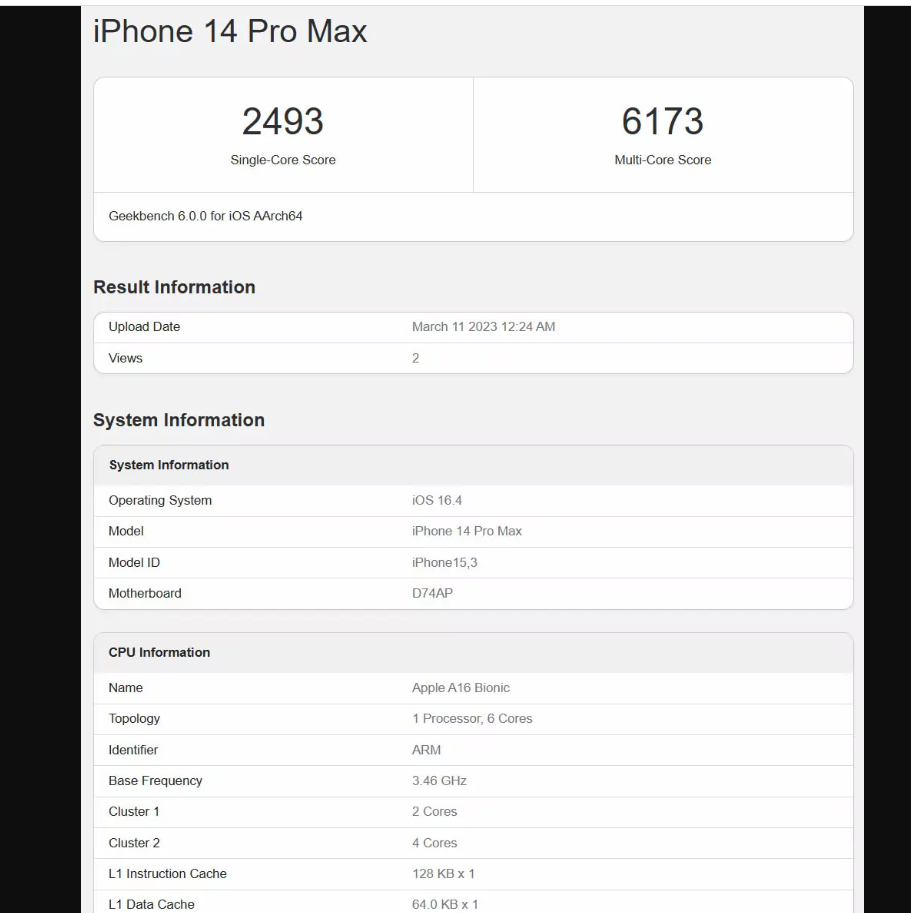 據稱為搭載台積電三奈米製程的A17 晶片iPhone 工程機,跑分測試成績於網路流出。(圖翻攝Wccftech )
